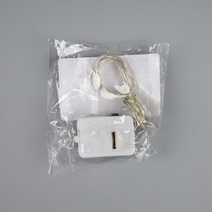 Гирлянда &laquo;Нить&raquo; 2 м роса. IP20, нить серебристая, 20 LED, 4.6 В, AG13x3 (в комплекте), 3 режима, свечение зелёное