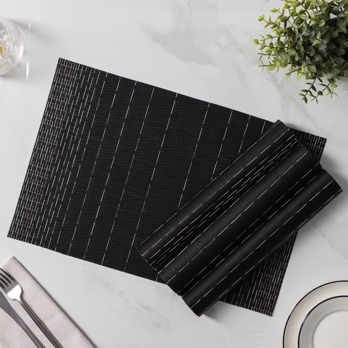 Салфетки сервировочные на стол Доляна &laquo;Инь&raquo;, 4 шт, 30&times;45 см, цвет чёрный