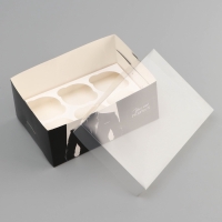 Коробка для 6 капкейков с прозрачной крышкой, "Мужской дляарок", 23 &times; 16 &times; 10 см, кондитерская упаковка