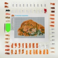 Алмазная мозаика &laquo;Котёнок и щенок&raquo;, с полным заполнением на холсте, 22 &times; 32 см