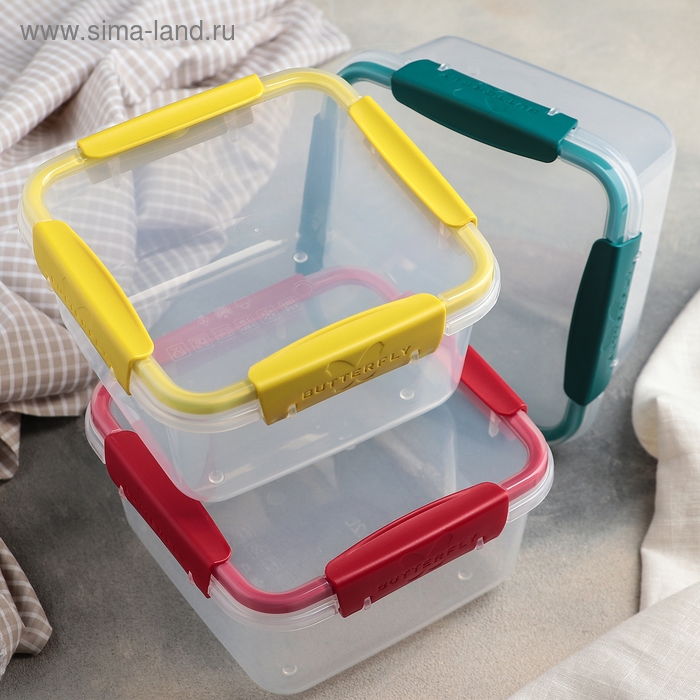 Контейнер пищевой герметичный Butterfly, 1,2 л, пластик, прозрачный, крышка МИКС