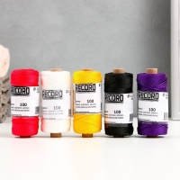 Нить кручёная ПП 3пр d=1,1 мм 100 м (крас.,белый, жел.,черн.,фиол.,набор 5 шт)