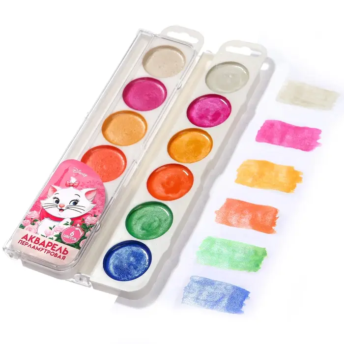 Акварель перламутровая &laquo;Кошечка Мари&raquo;, 6 цветов, без кисти