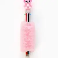 Ручка многоцветная 6 цветов пушистая Стич , розовая