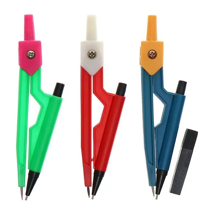 Циркуль пластиковый 120 мм с механическим карандашом, в ПВХ, с грифелями, МИКС