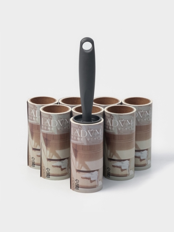 Ролик для одежды со сменными блоками LaDо́m, 8 шт по 50 листов, эргономичная ручка, винтовая намотка