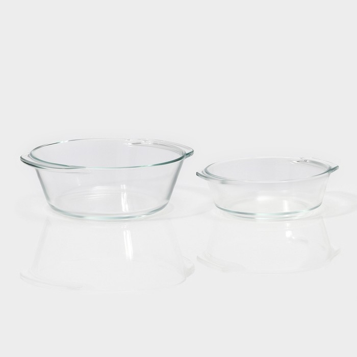 Набор кастрюль из жаропрочного стекла для запекания Доляна &laquo;Гратен&raquo;, 2 предмета: 700/1500 мл, d=14,5/11 см, с крышками, толщина 4 мм