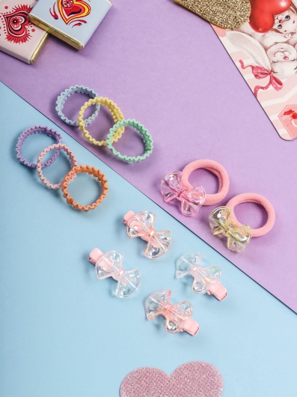 Набор для волос "Аделия" (10 резинок 3 см, 4 зажима 3 см) бантик, розовый