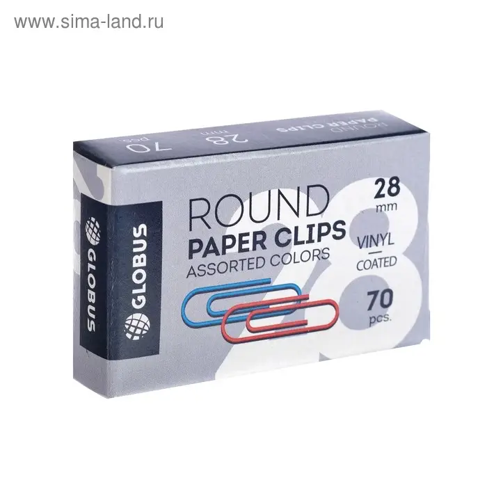 Скрепки канцелярские GLOBUS, 28 мм, 70 шт., цветные, МИКС