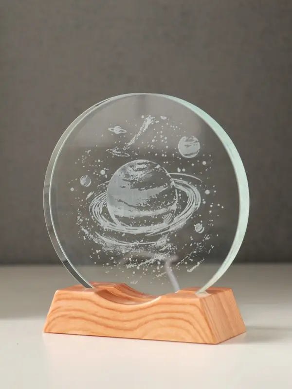 Сувенир стекло свет "Диск. Сатурн" 5хLED d=10 см, USB 10х4х11,4 см