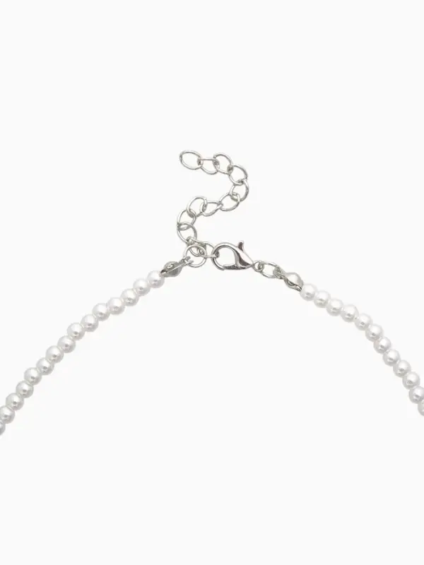 Чокер &laquo;Стразик&raquo; сердце и жемчужные бусины, белый в серебре, 36 см + 5 см доп, цепочка