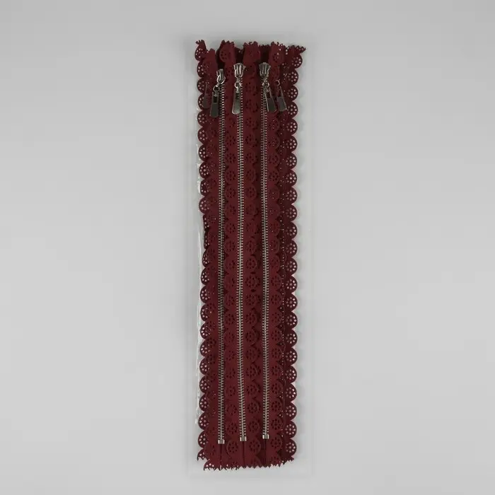 Молния металлическая, №3, неразъёмная, замок автомат, 30 см, бордовая