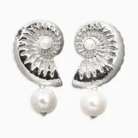 Серьги жемчуг "Ракушка", цвет белый в серебре