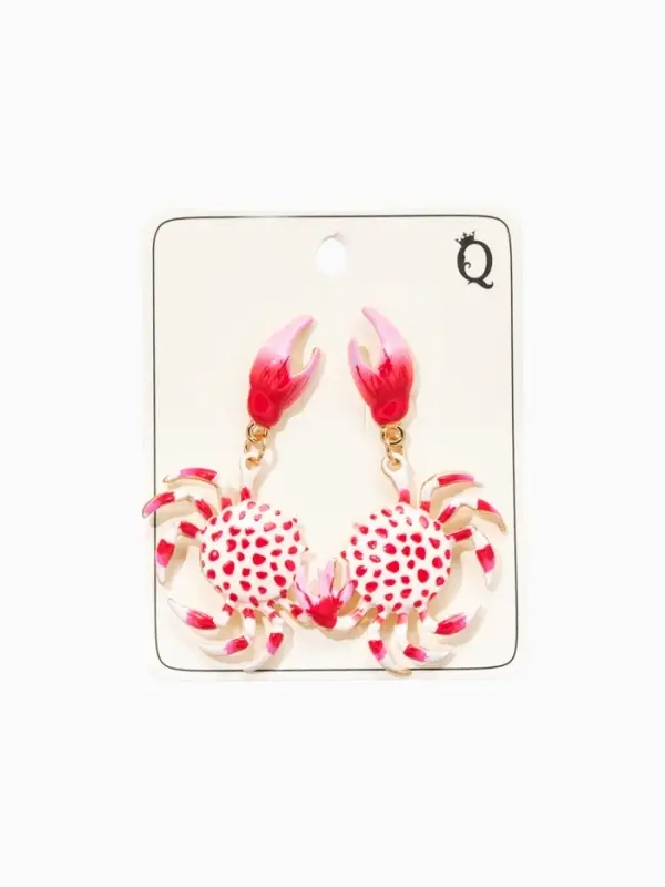 Серьги "Краб", цвет красно-белый в золоте