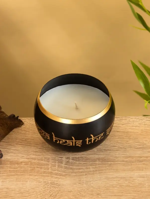 Свеча в чаше Yoga heal the soul чёрная, соевый воск 200 гр 8,5х7 см