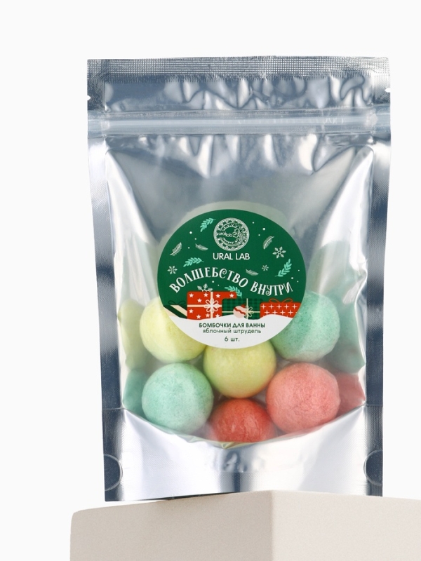 Набор бомбочек для ванны в пакете "Волшебство внутри", 6 шт по 20 гр, яблочный штрудель