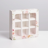 Коробка для конфет, кондитерская упаковка, 9 ячеек, &laquo;С 8 Марта&raquo; 14.5 х 14.5 х 3.5 см