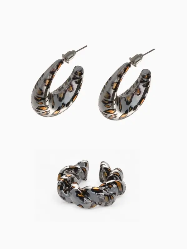 Набор серьги и каффы "Леопард" жгутик, цвет серебро