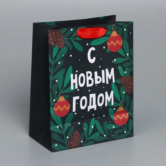 Пакет подарочный новогодний крафтовый &laquo;Green&raquo;, MS 18 х 23 х 10 см