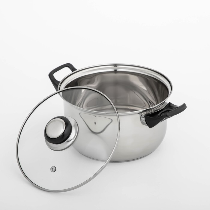 Кастрюля из нержавеющей стали Доляна &laquo;Чёрная ночь&raquo;, 2,2 л, с крышкой