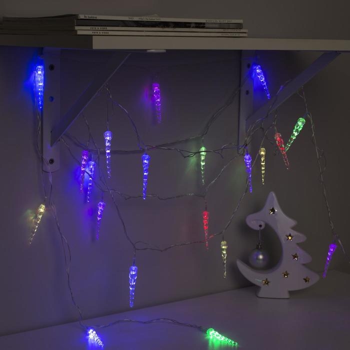 Гирлянда &laquo;Нить&raquo; 5 м с насадками &laquo;Сосульки тающие&raquo;, IP20, прозрачная нить, 20 LED, свечение мульти (RG/RB), мигание, 220 В