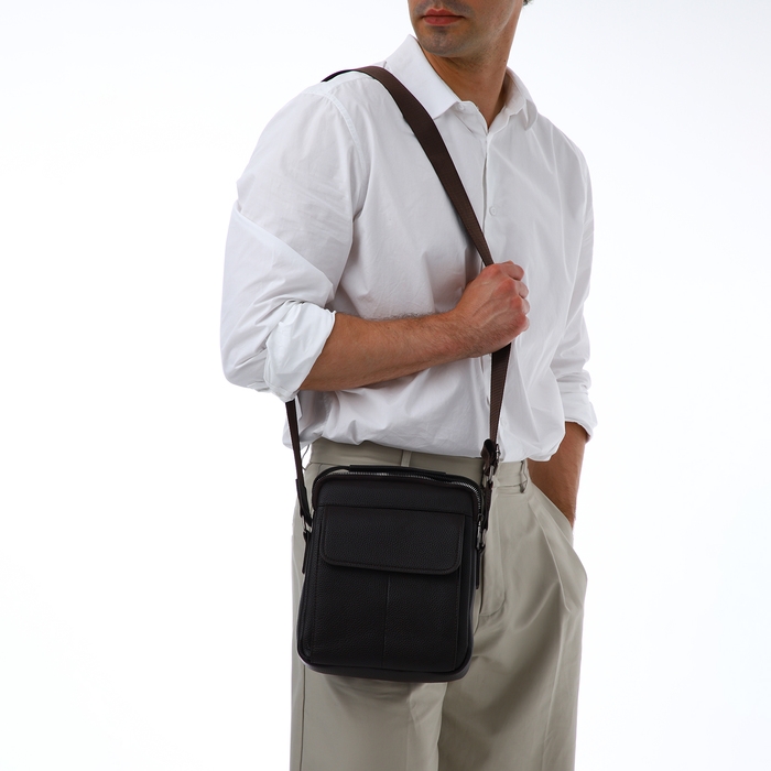 Сумка мужская через плечо TEXTURA, 2 наружных кармана, цвет коричневый