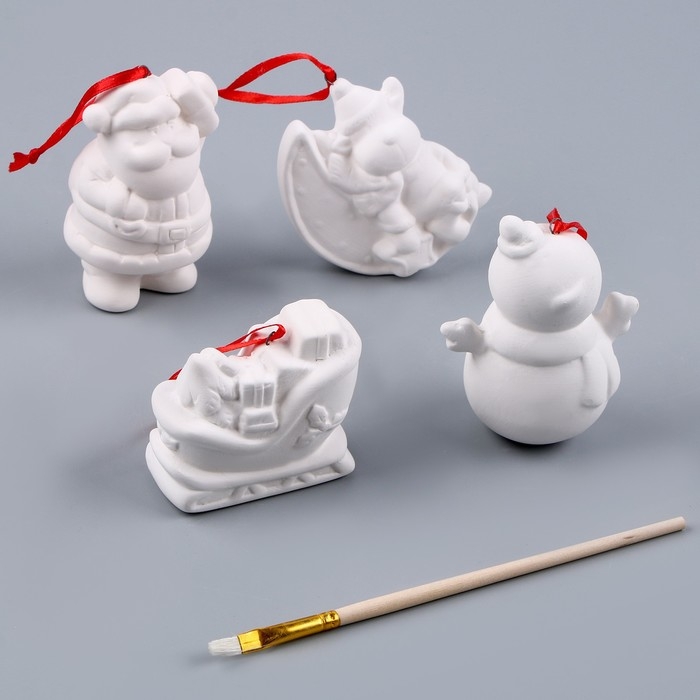 Набор ёлочных украшений под раскраску &laquo;Волшебный&raquo;, 4 шт., с подвесом, кисть