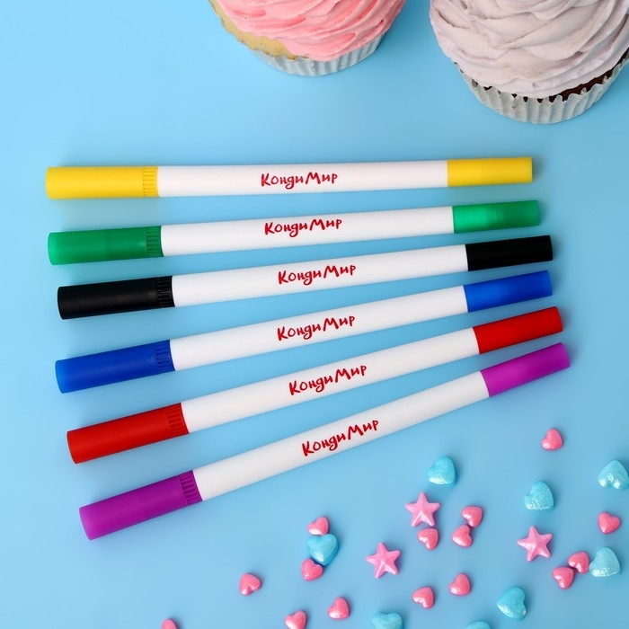 Маркер пищевой 2-х сторонний, набор из 6 цветов