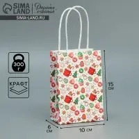 Пакет подарочный новогодний крафтовый &laquo;Сладкого Нового года&raquo;, 15 х 10 х 6 см