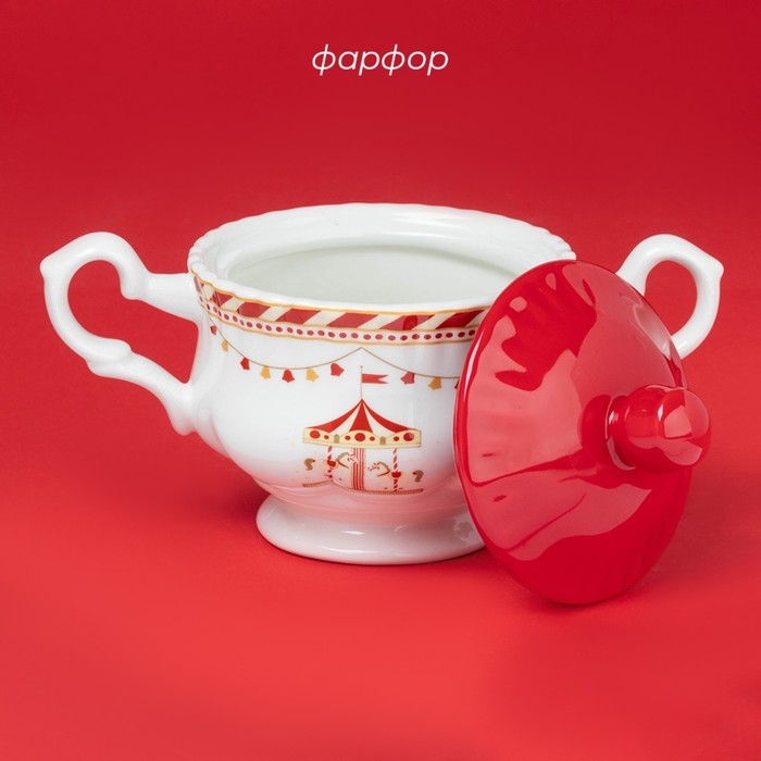 Сахарница новогодняя Доляна &laquo;Парк аттракционов&raquo;, 400 мл, фарфор, цвет белый