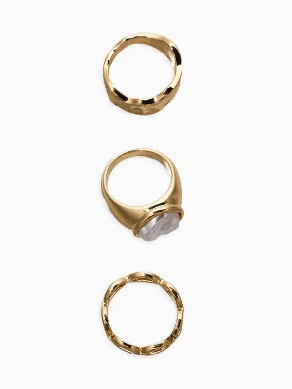 Набор колец 3 шт "Новый стиль" жемчуг,цепь, размер МИКС, цвет белый в золоте