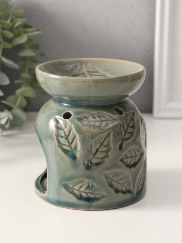 Аромалампа керамика "Листья" морская лагуна 9,5х9,5х10,8 см