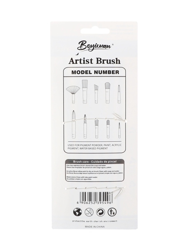 Набор кистей синтетика плоские 6 штук скошенные, черно-серые (№2,4,6,8,10,12)