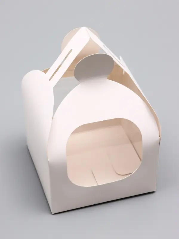 Коробка под бенто - торт с окном, белая, 14&times;14&times;12 см