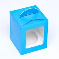 Коробка для 1 капкейк с окном голубая, 9.2&times;9.2&times;11.1 см
