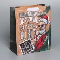 Пакет подарочный новогодний крафтовый вертикальный &laquo;Идеальному мужчине&raquo;, ML 23 х 27 х 11,5 см