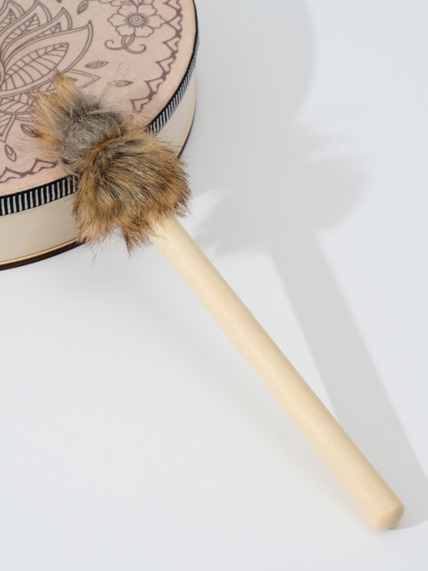 Шаманский бубен "Мехенди. Лотос и бабочка" с колотушкой 5х25х25 см