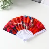 Веер пластик, текстиль "Бабочки и цветы" МИКС 23 см