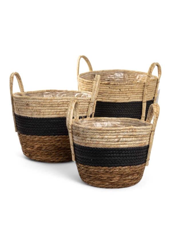 Набор кашпо "Инга" синяя полоса, 20,5х25/25,5х28/27х33см