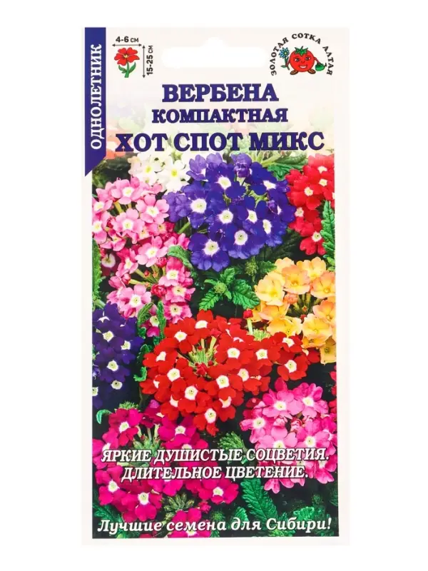 Семена Вербена Хот Спот Микс /Сотка/ 0,1г/ смесь h-15-25см d-4-6см/*1500