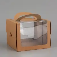 Коробка под бенто-торт с окном, КРАФТ 18 х 18 х 14 см
