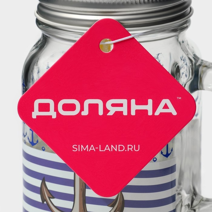 Кружка стеклянная с крышкой и трубочкой Доляна &laquo;Моряк&raquo;, 450 мл, 10&times;7,5&times;13 см