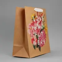 Пакет подарочный крафтовый, упаковка, &laquo;Love and flowers&raquo;, 23 х 27 х 11.5 см