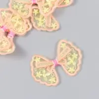 Декор для творчества текстиль вышивка "Бантик в цветочках оранжево-жёлтый" 7х5,5 см