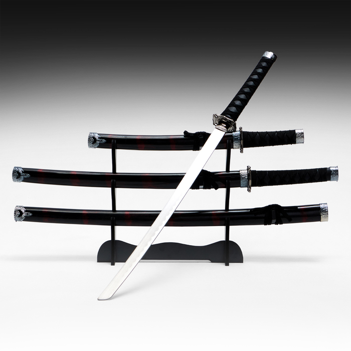 Сув. изделие катаны 3в1 на подставке, ножны дерево, черные с дымкой бордо глянец 51/77/100см