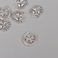 Декор для творчества металл "Подкова с клевером" серебро набор 6 шт 1,1х1,4 см