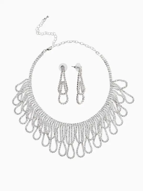 Набор 2 предмета: серьги, колье со стразами &laquo;Лёд&raquo;. d=13.5 см, белый в серебре