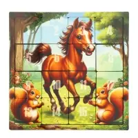 Головоломка "Пятнашки. Жеребёнок с белочками", логическая настольная игра, 22х22 см