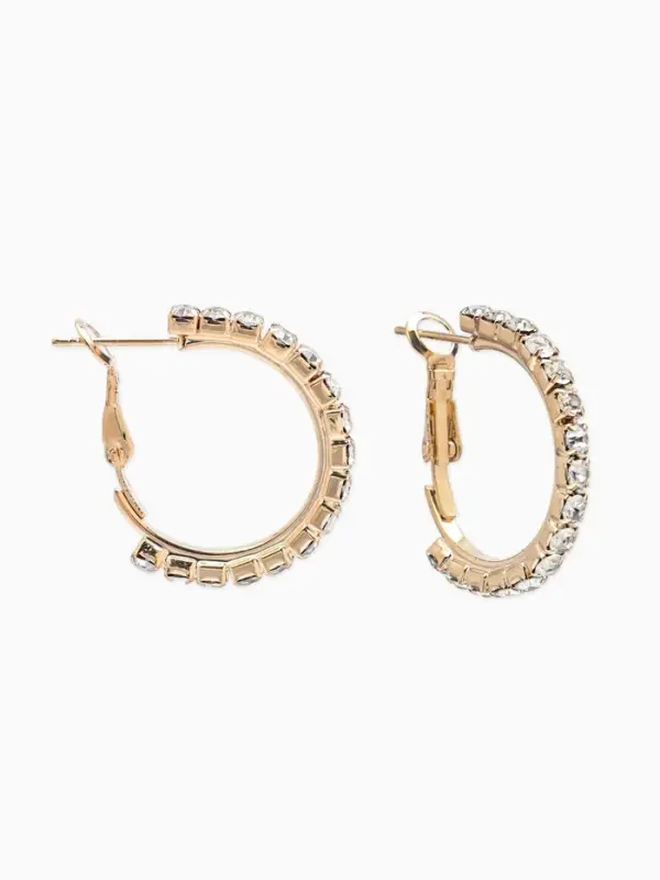 Серьги-кольца со стразами d=2.5 см, белые в золоте