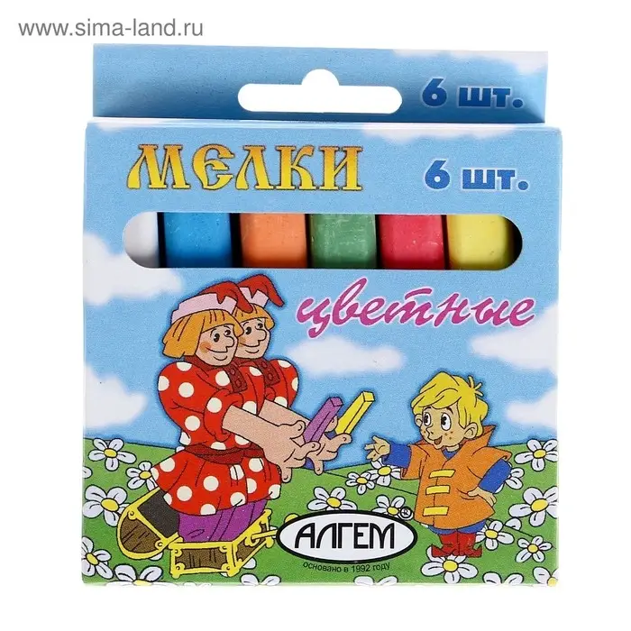 Мелки цветные "АЛГЕМ", в наборе 6 штук, квадратные